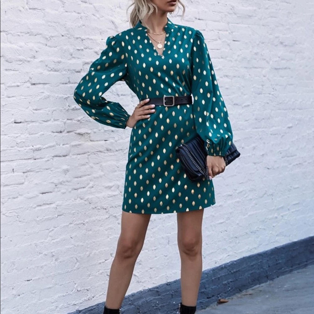 Notched neck gold dot party dress - Picture 12 of 12